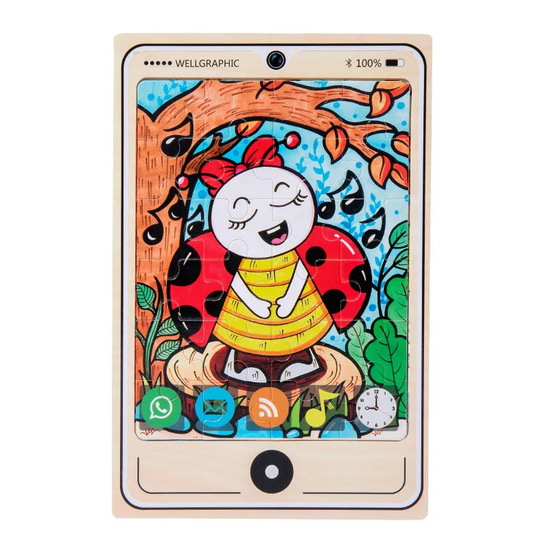 KTX-693971 Wooden Buckle Puzzle with 22 Patterns - 24 Piece Early Learning Educational Toy