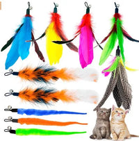 HKM-112275 Eco-Friendly Plush Cat Toy Set with Retractable Rod and Feather Replacement Head for Interactive Play