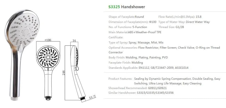 KTX-343315 Handheld Shower Head with Water-Saving Rain Shower Technology for Enhanced Bathroom Experience