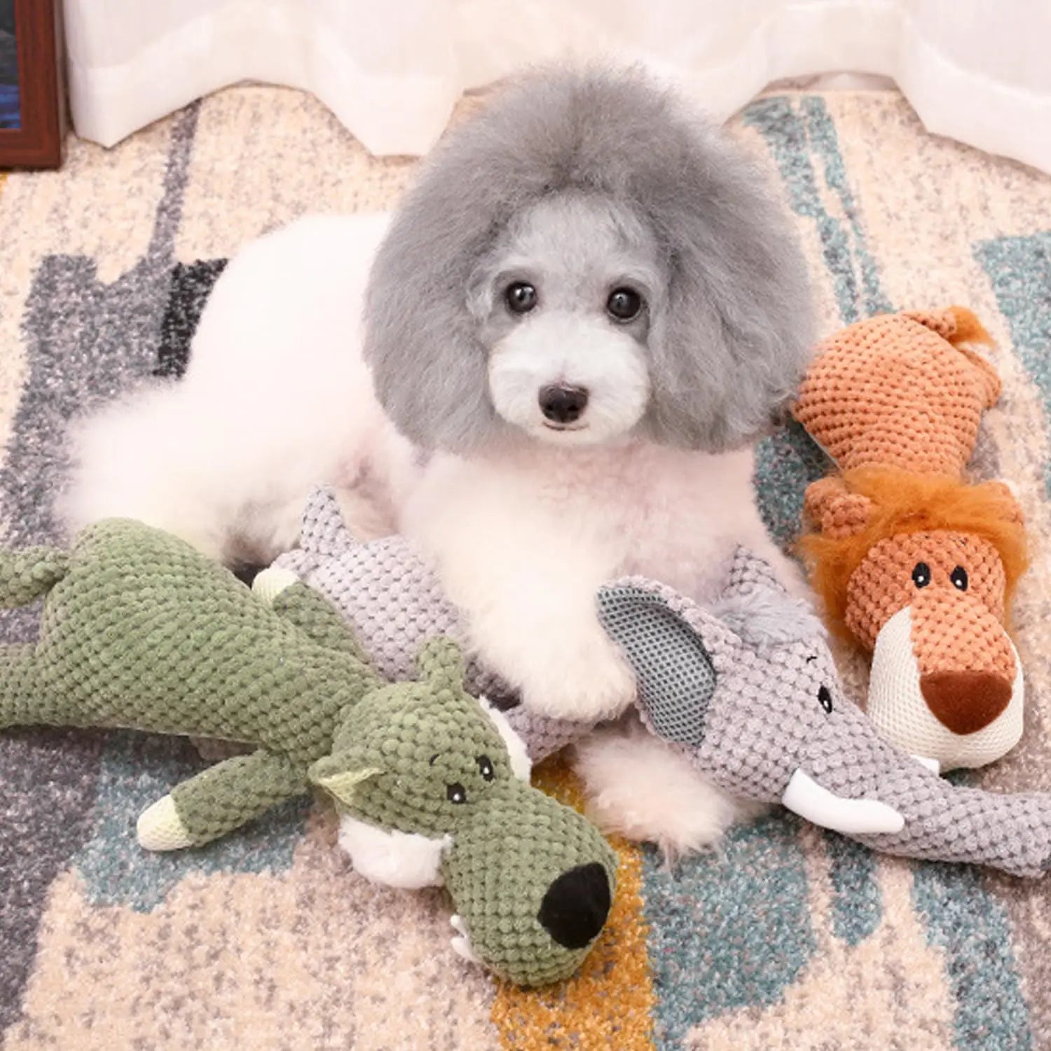HKM-061395 Indestructible Plush Dog Toy for Aggressive Chewers - Squeaky Stuffed Animal for Small to Medium Dogs