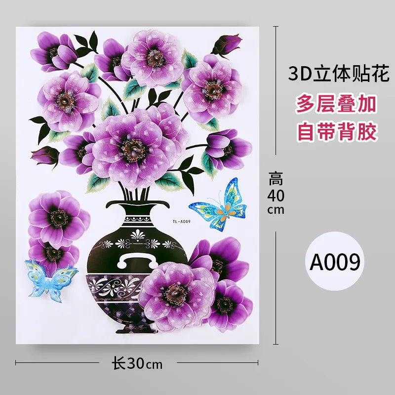 KTX-943891 3D PVC Flower Vase Decorative Wall Sticker for Living Room Decor