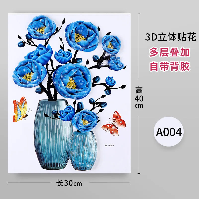 KTX-943891 3D PVC Flower Vase Decorative Wall Sticker for Living Room Decor