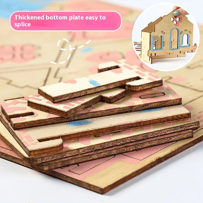KTX-925651 3D Wooden Puzzle Kit for Kids - Eco-Friendly DIY Educational Toy in Cartoon Style