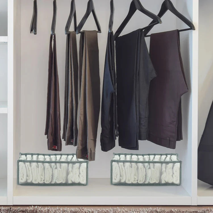 KTX-319315 Upgraded Foldable Drawer Organisers for Clothes with Handle - Grey Non-Woven Fabric Storage Solution