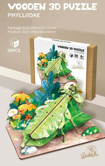 HKM-855891 Wooden 3D Insect Puzzle Set - Butterfly and Bee Models for Kids Educational Fun