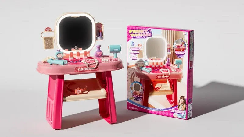 KTX-080659 Kids Makeup Table Play Set with Dressing Mirrors and Sound Features for Pretend Play