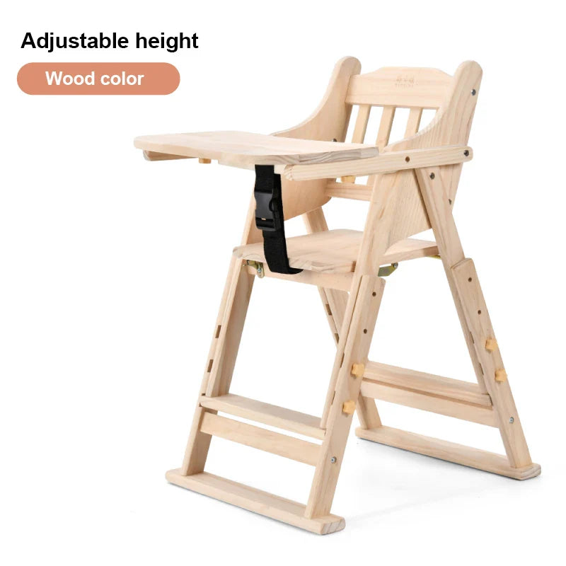 KTX-513747 Folding Wooden Highchair for Children - Adjustable Feeding Chair for Kids' Dining
