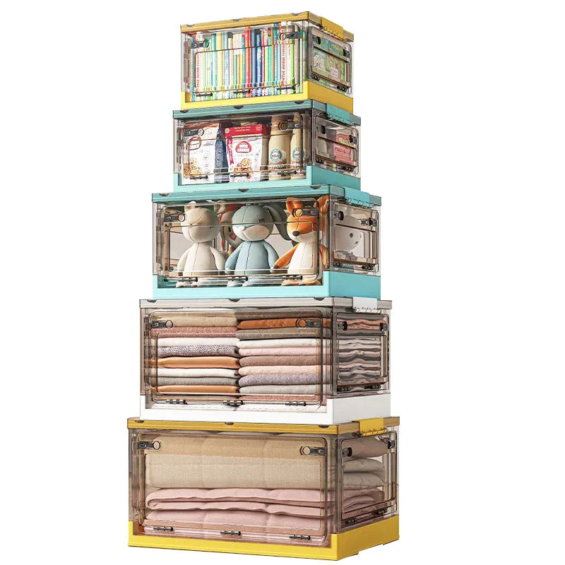 KTX-762259 Large Capacity Folding Storage Box with Wheels – Collapsible Plastic Container for Clothes, Books and Snacks