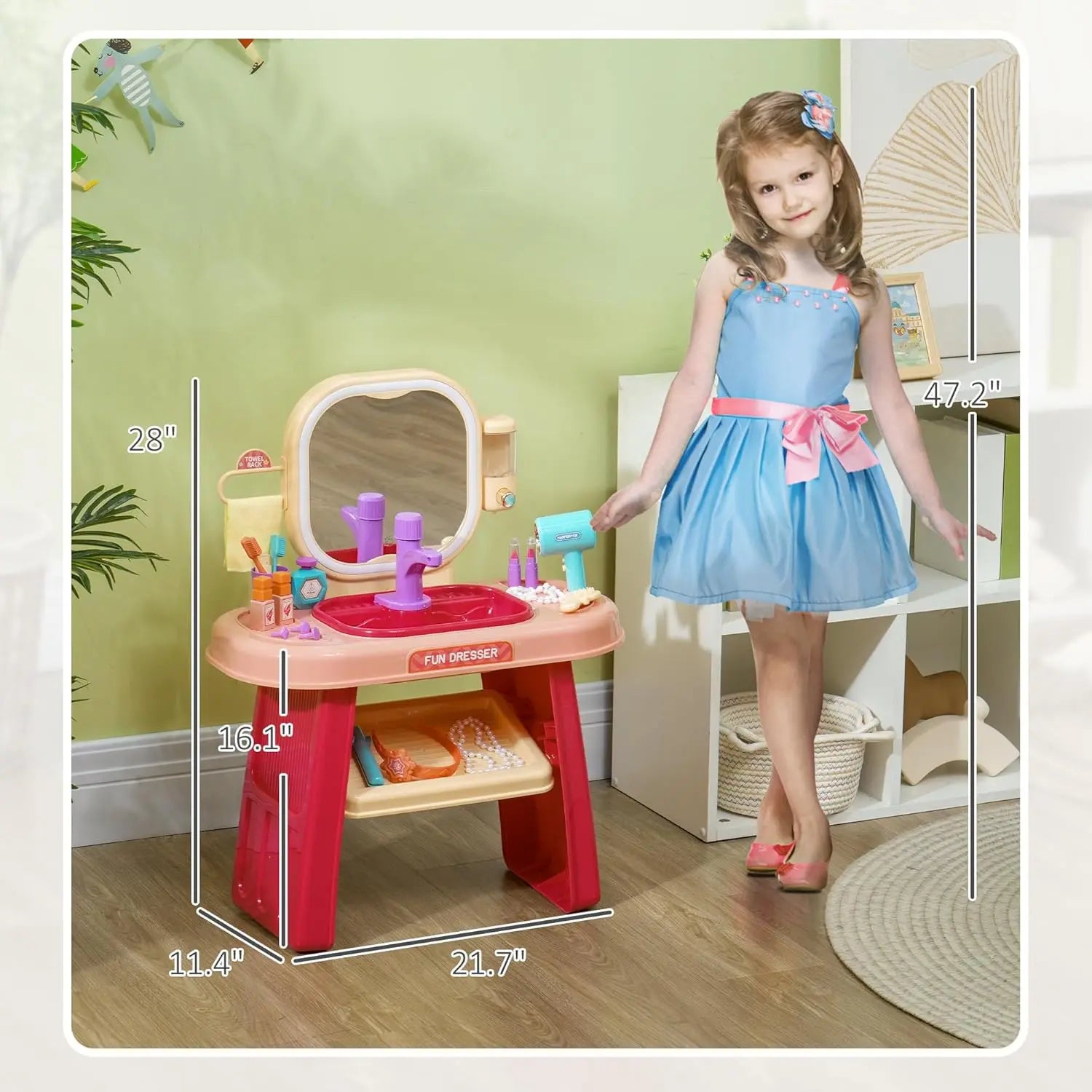 KTX-080659 Kids Makeup Table Play Set with Dressing Mirrors and Sound Features for Pretend Play