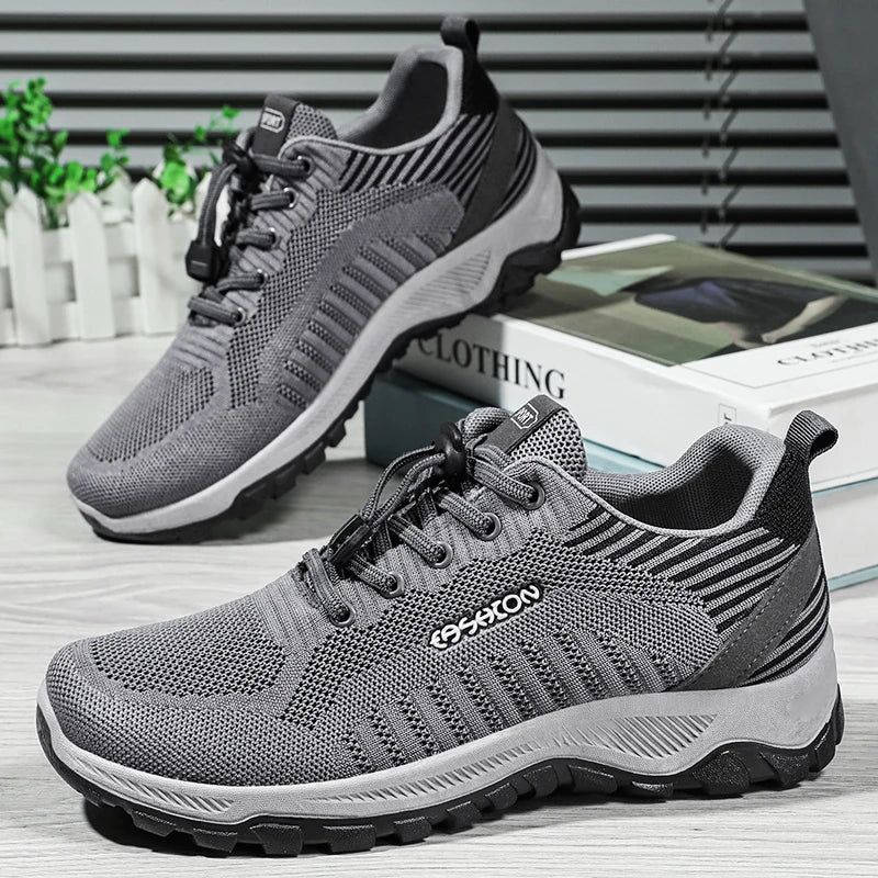 HKM-033107 B-8866 Men's Sneakers Running Shoes Knitted Upper Shock-absorbing Non-slip Light Breathable Walking Casual Shoes