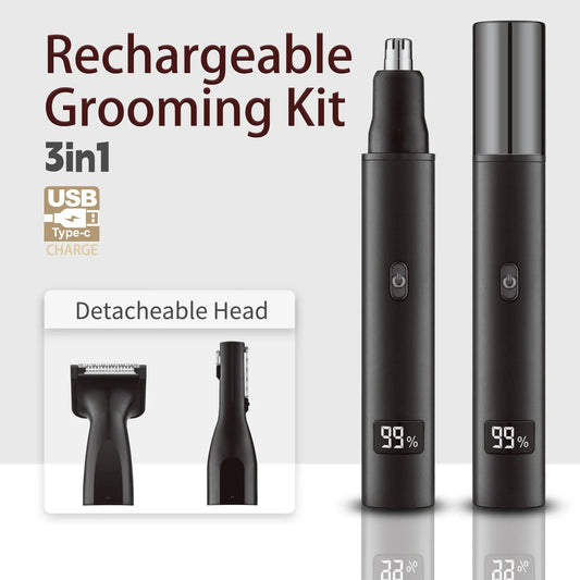 HKM-012627 Rechargeable 3-in-1 Hair Razor, Beard Shaver, and Nose Trimmer for Men