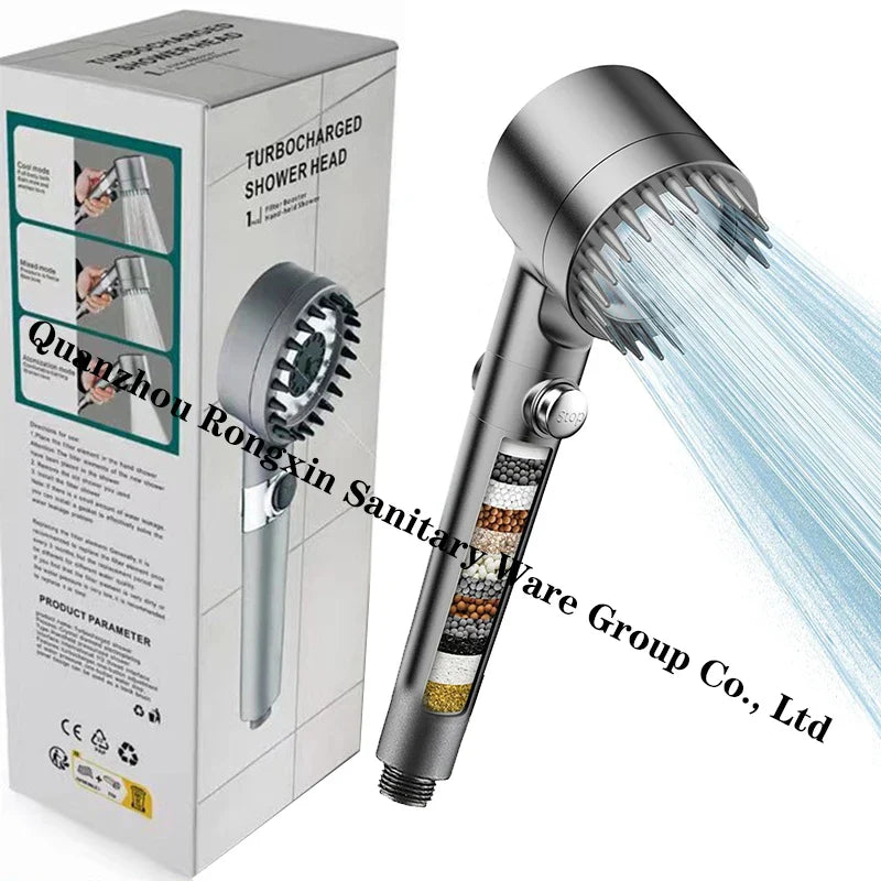 KTX-851795 Adjustable 4-Function Handheld Shower Head with Massage Brush and Pressurized Spray