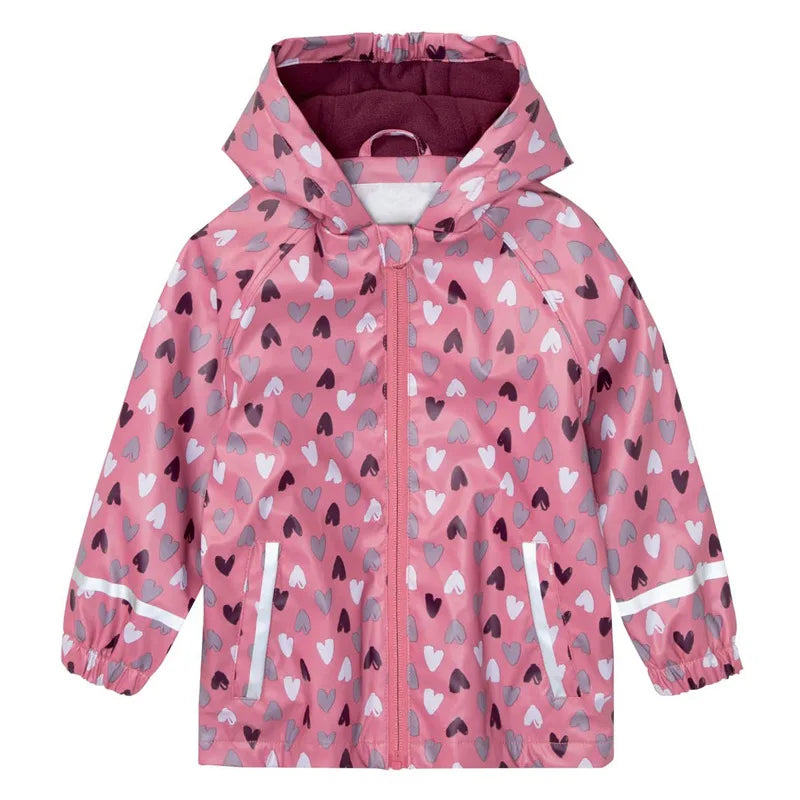 KTX-129107 Waterproof Two-Piece Fleece-Lined PU Children's Jackets t Zipper Closure Cartoon Softshell Rainwear Girl's Clothing Kids