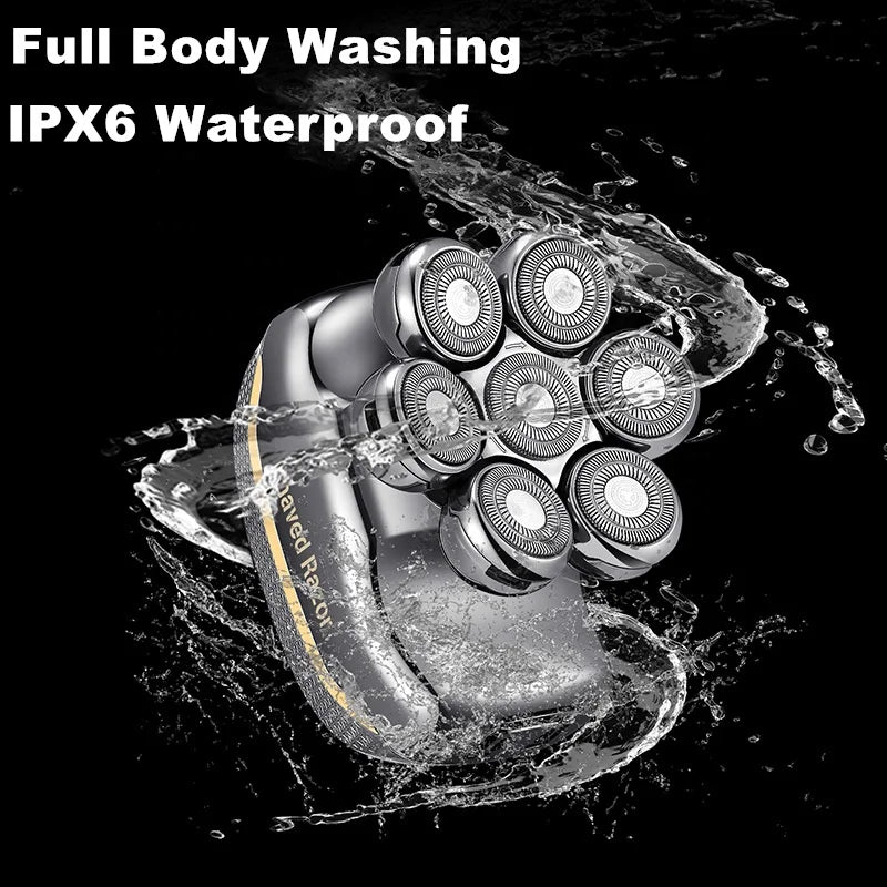HKM-848787 7D Multifunctional Cordless Electric Head Shaver with Beard and Nose Trimmer, Rechargeable 6-in-1 Razor for Men