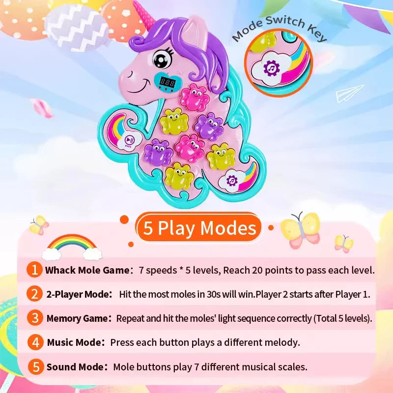 HKM-820819 Interactive Unicorn Hammer Mole Game for Kids Ages 5-13 - Educational Fun and Engagement