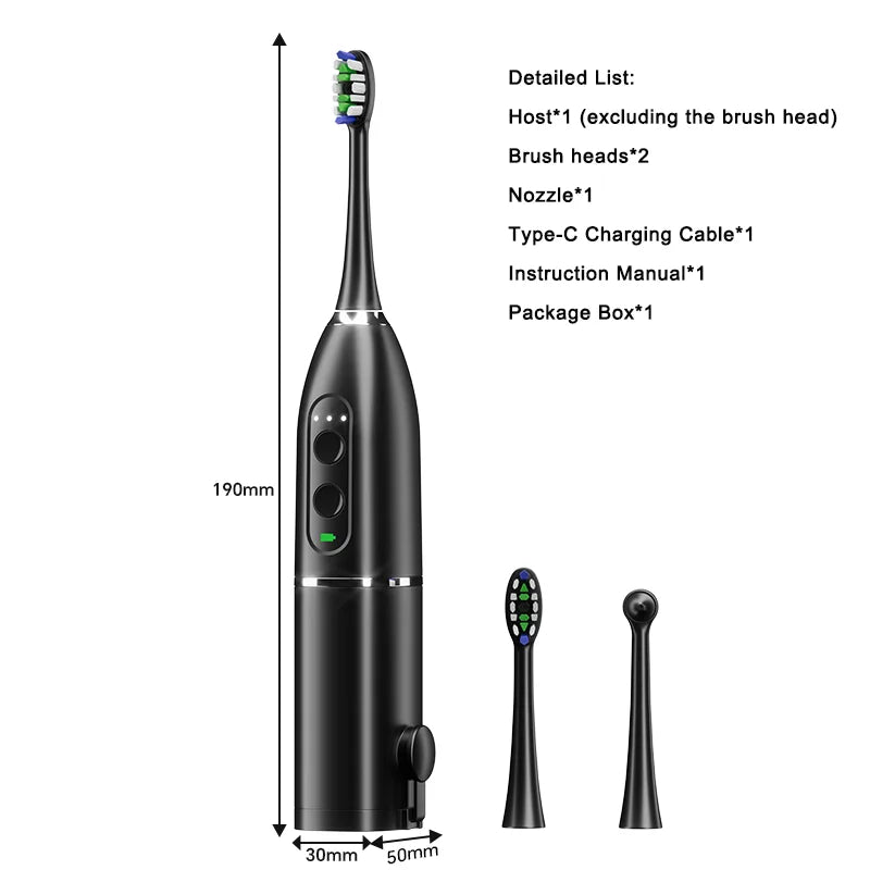 HKM-814867 Electric Sonic Toothbrush & Water Flosser Set with 2 Smart Brush Heads and Retractable Water Tank