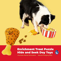 HKM-832019 Plush Squeaky Dog Toys Set - Fried Chicken and Pizza Puzzle Cognitive Enrichment