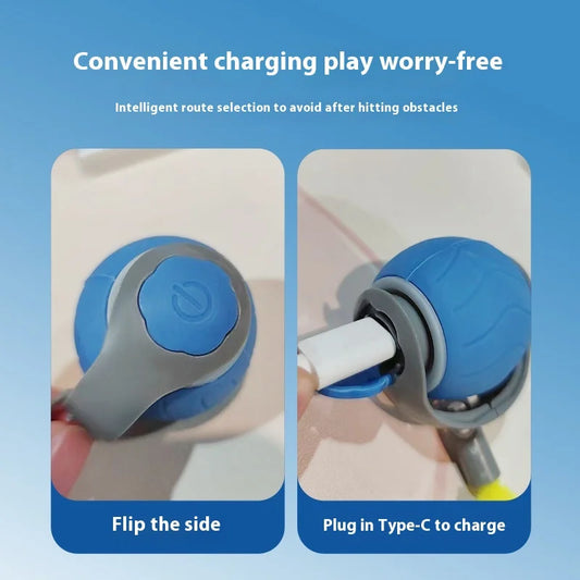 HKM-784595 Interactive Electric Cat Toy Ball with Plush Tail - Smart Charging Pet Toy for Indoor Cats