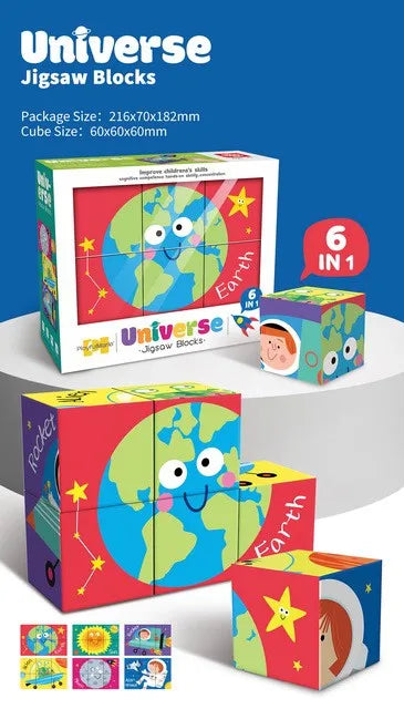 HKM-281875 6 in 1 Jigsaw Puzzle Set for Kids - Ocean, Insect, Universe, Arctic Themes, Educational Fun