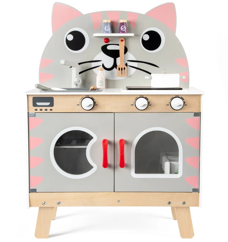 KTX-274899 Wooden Kitchen Role Play Toy for Toddlers, Pretend Cooking Set for Children