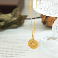 HKM-363091 Fashion 18k Gold Plated Chain Statement Necklace Waterproof Stainless Steel Compass Pendant Necklace for Women Gift