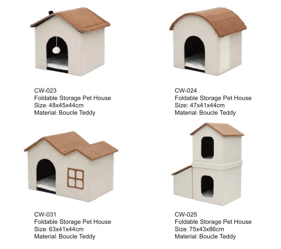 HKM-062547 Foldable Cat Scratcher Play House and Bed - Cute Brown Fabric Design for Indoor Use