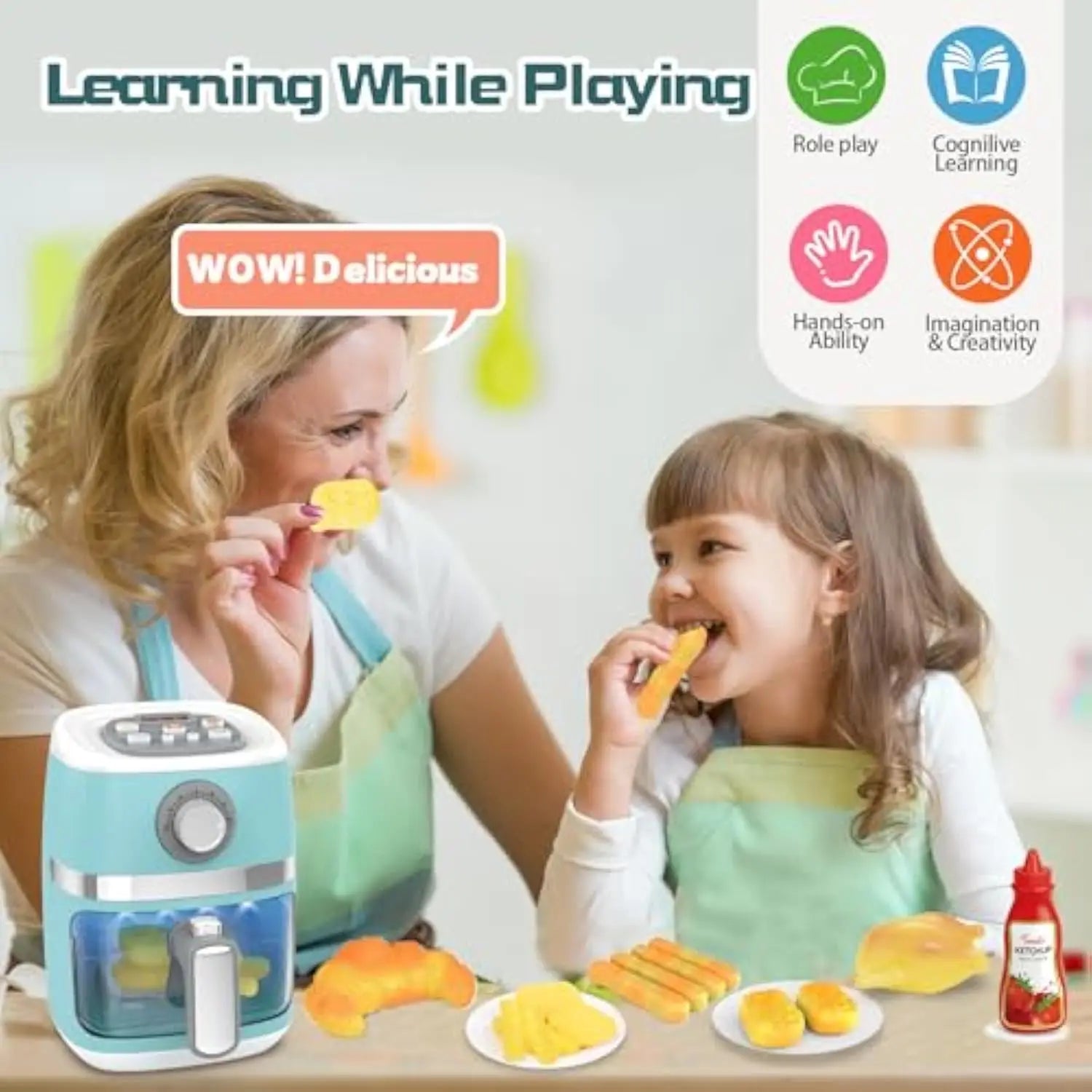 HKM-802707 Kids Kitchen Playset with Air Fryer - Pretend Chef Toy for Girls Age 2 and Up