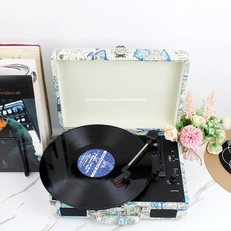 KTX-677715 Bluetooth Suitcase Record Player with 3 Speed Options and Integrated Speakers