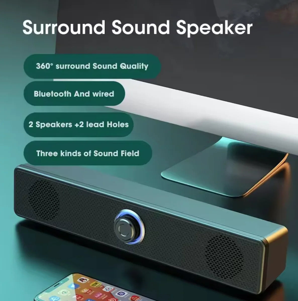 KTX-845011 4D Surround Sound Soundbar with Bluetooth and AUX Connectivity for TVs and Computers - Model 3511