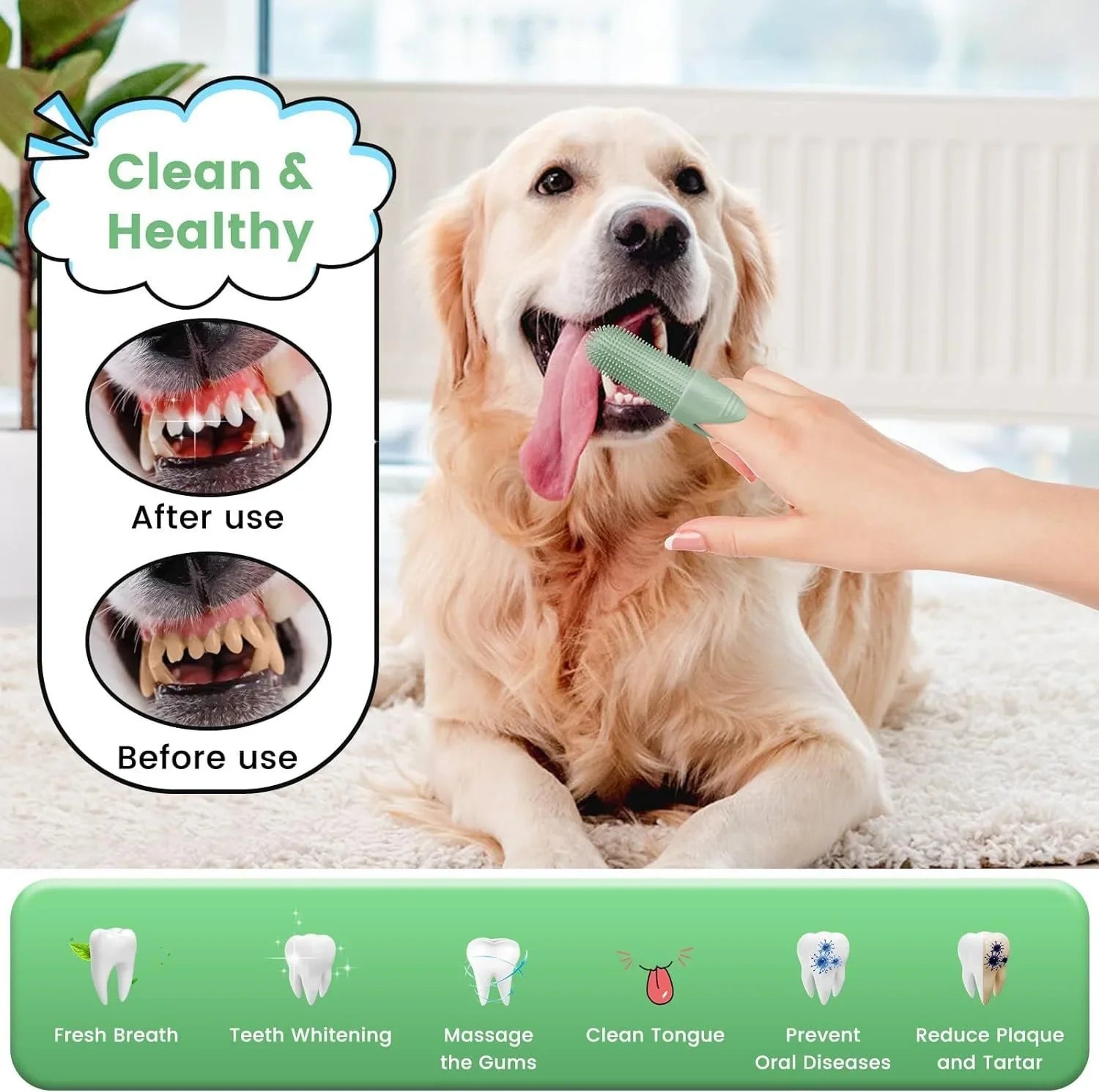 HKM-438803 Silicone 360 Degree Finger Toothbrush for Pet Teeth Cleaning - Soft Food Grade Design