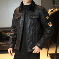 HKM-407059 Fur and Fur Integrated Men's Fur Collar and Plush Warm Windproof Jacket Jacket