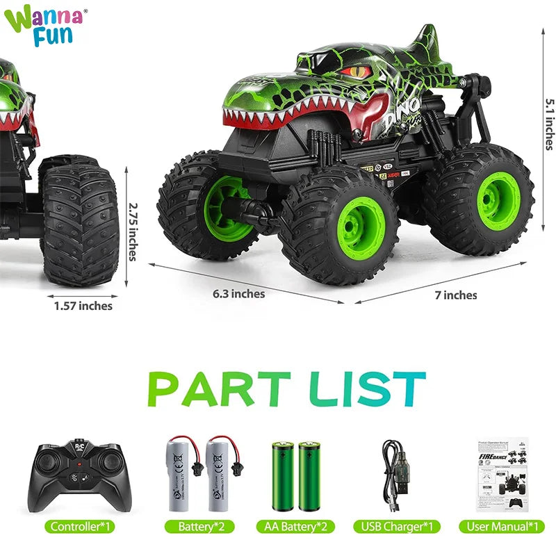 HKM-934931 360° Rotating Remote Control Dinosaur Stunt Truck - 2.4G Electric Crawler for Indoor and Outdoor Play