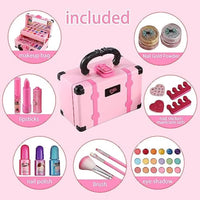 HKM-376723 Portable Makeup Kit for Kids with Real Cosmetics, Storage Case, Nail Art and Lipstick