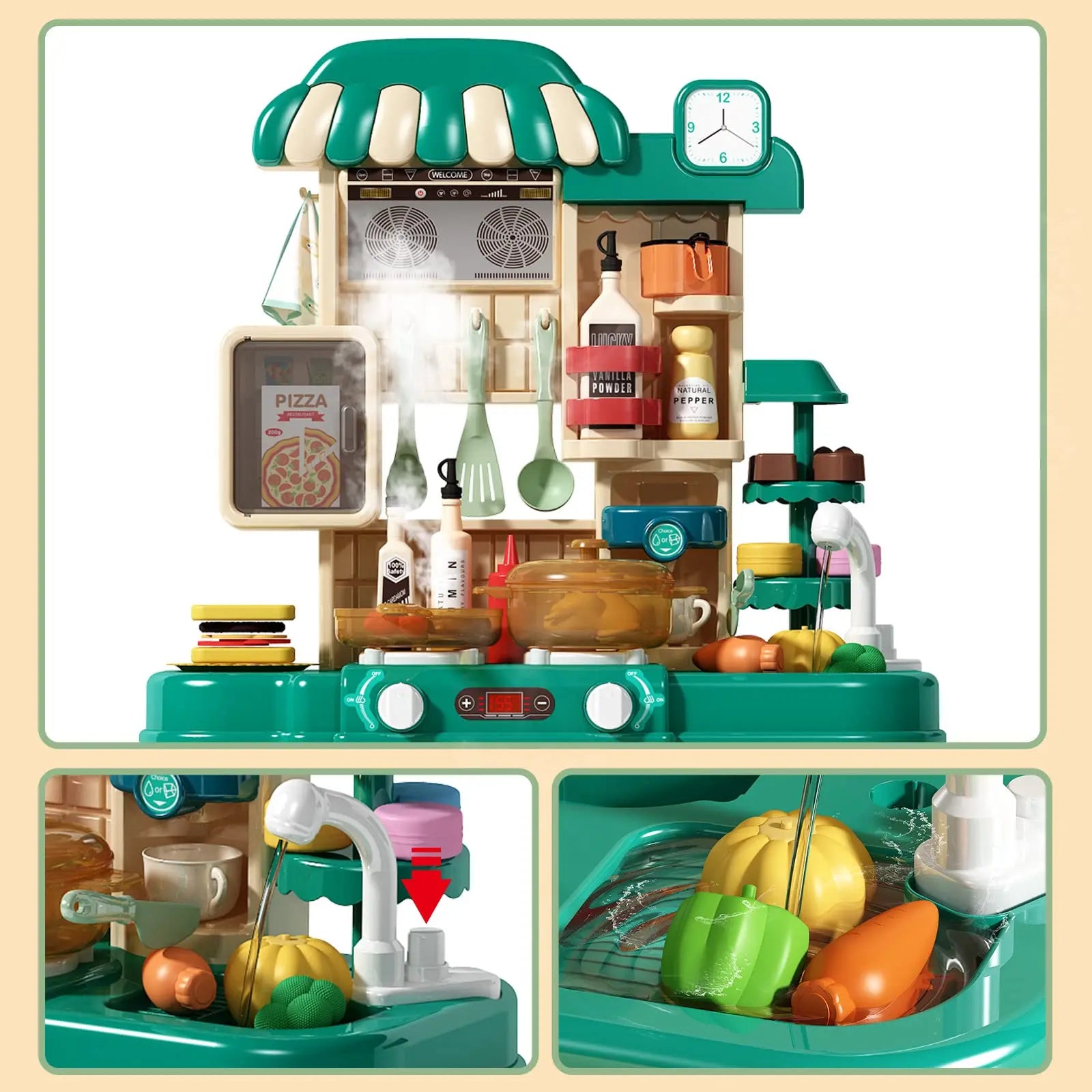 HKM-345107 48-Piece Realistic Kitchen Play Set with Lights and Sounds for Kids Ages 5 and Up