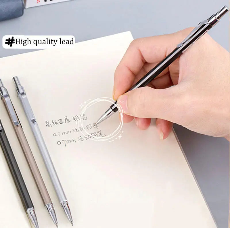 KTX-928787 Student Mechanical Pencil Set 0.5mm & 0.7mm for Writing and Drafting - Silver/Black, 60pcs Box