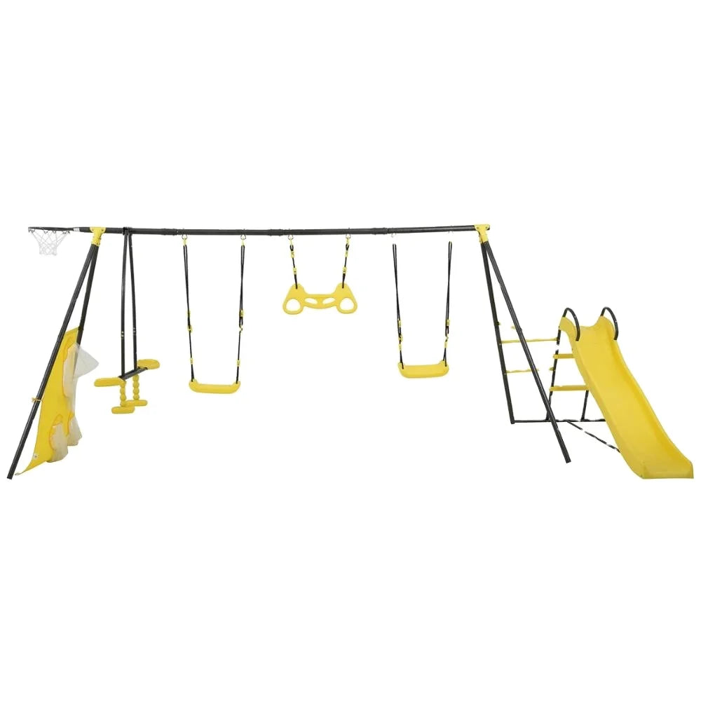 KTX-906387 Outdoor Kids Swing Set with Slide for Garden and Courtyard Playtime Fun