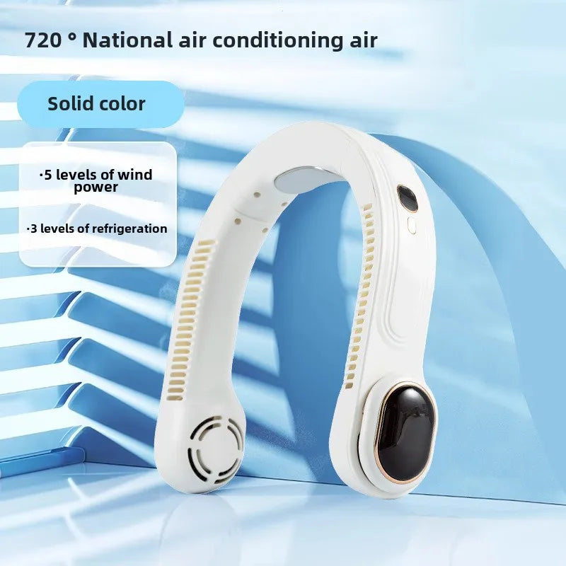 KTX-573843 Rechargeable Bladeless Neck Fan with Digital Display and 5 Speed Settings for Outdoor Use