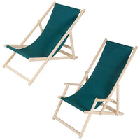 HKM-486739 Folding Wooden Beach Lounger Chair - Portable Beech Outdoor Garden Sun Lounger