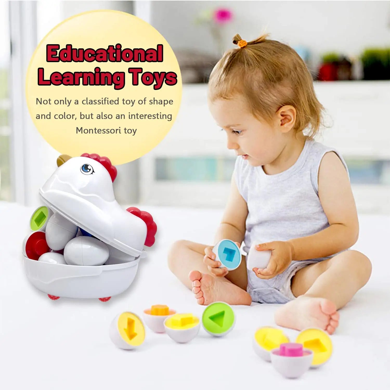 HKM-101075 Sensory Matching Eggs Educational Toy for Babies 0-12 Months - Shape and Color Recognition