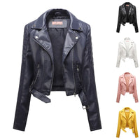 HKM-881619 Women's PU Leather Jacket With Long Sleeves Short Motorcycle Suit Puffer Style Fashionable Jacket Jacket Custom