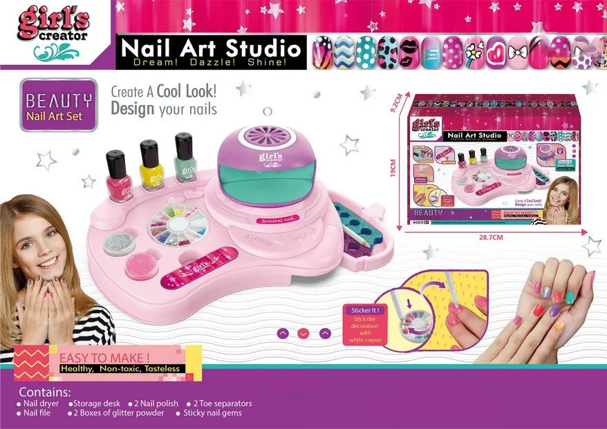 HKM-458067 Kids DIY Nail Polish Play Set for Girls Ages 2-13 - Colorful Makeup Kit in Box