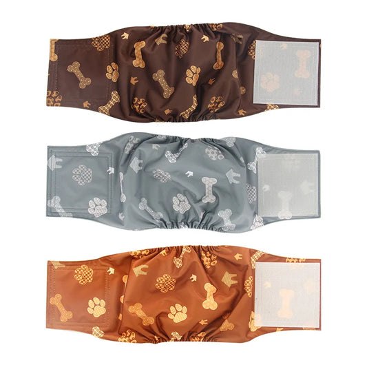 HKM-503187 Washable Male Dog Belly Band Diaper - Pack of 3 Adjustable and Reusable Wraps