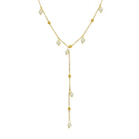 HKM-854611 Exquisite 18K Gold Plated Imitation Pearl Satellite Dainty Chain Tassel Necklace Stainless Steel Jewelry