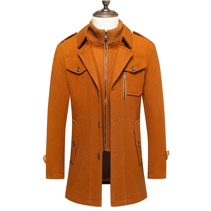 KTX-243219 Men's Waterproof Detachable Woolen Overcoat Hairy Warm Winter Jacket for Business Use