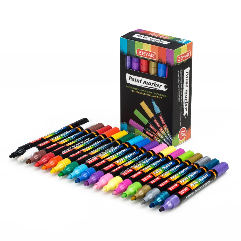 KTX-230611 Water-Resistant Acrylic Paint Markers, 64 Colours, Extra Fine Tip, Opaque Ink, Ideal for Various Surfaces
