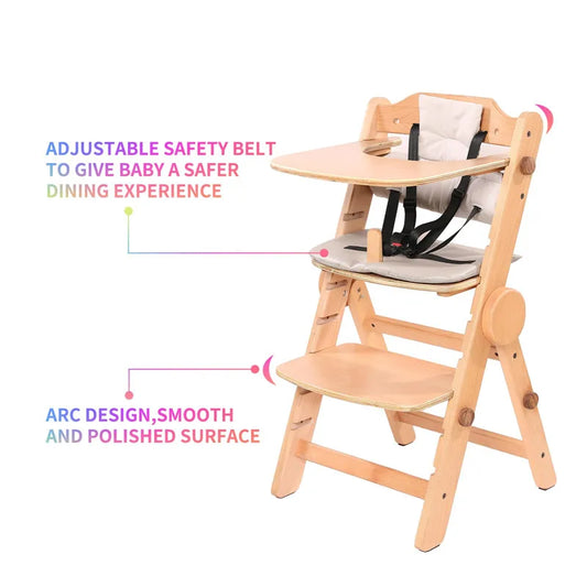 KTX-415443 Adjustable Wooden High Chair for Children - Folding Dining Chair