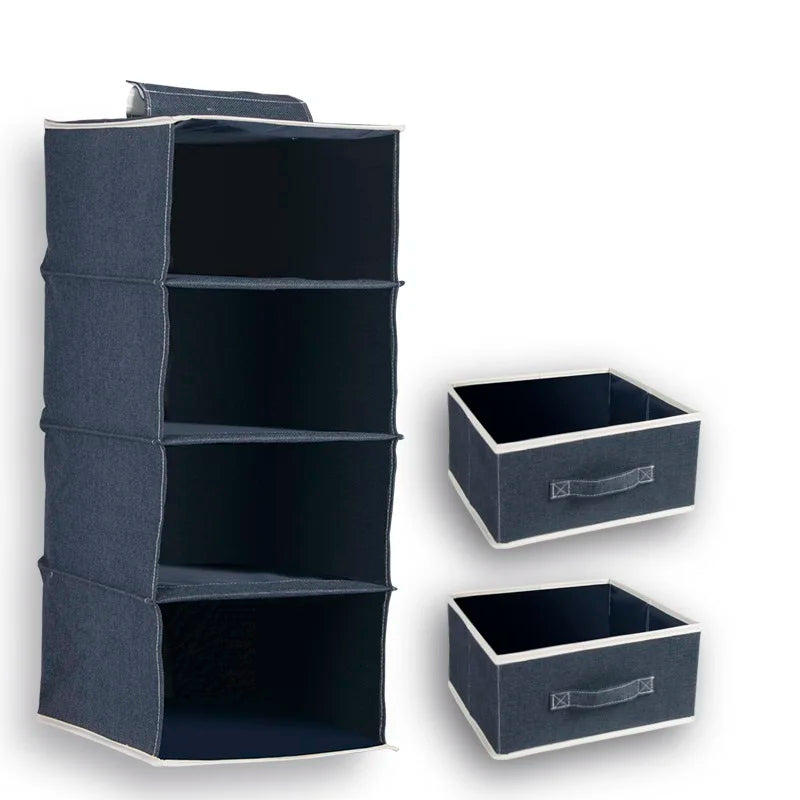 KTX-384851 4-Layer Cotton and Linen Fabric Hanging Organizer Box for Home Storage and Organisation