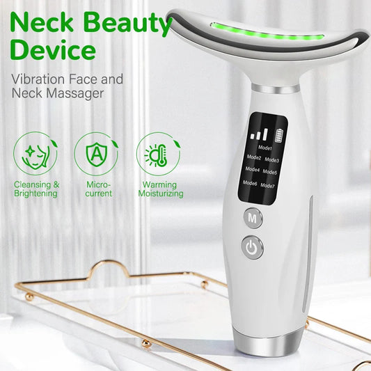 HKM-193427 Neck and Face Massage Device with Red Light Therapy, EMS Vibration, and LED Heating for Skin Rejuvenation