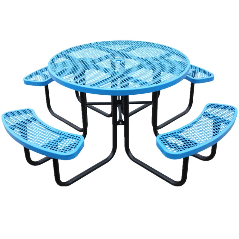 KTX-629011 Outdoor Steel Picnic Table with Umbrella Hole and Thermoplastic Coating for Commercial Use