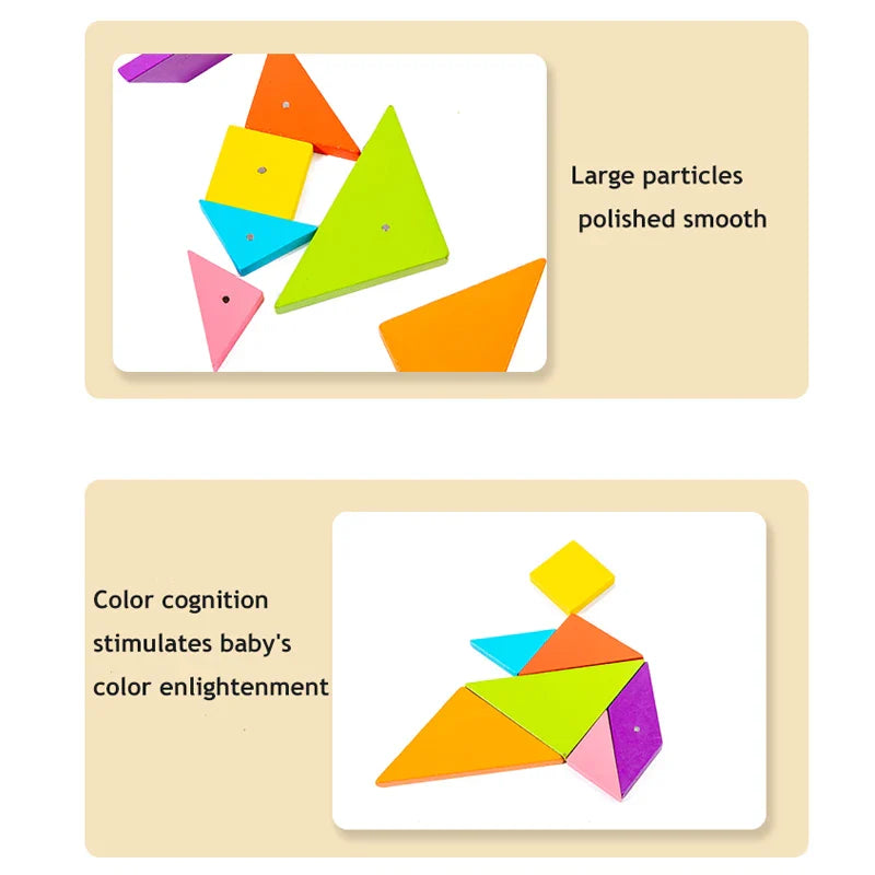 KTX-417171 Montessori Magnetic Tangram Puzzle - 3D Wooden Shape Building Blocks for Kids Learning